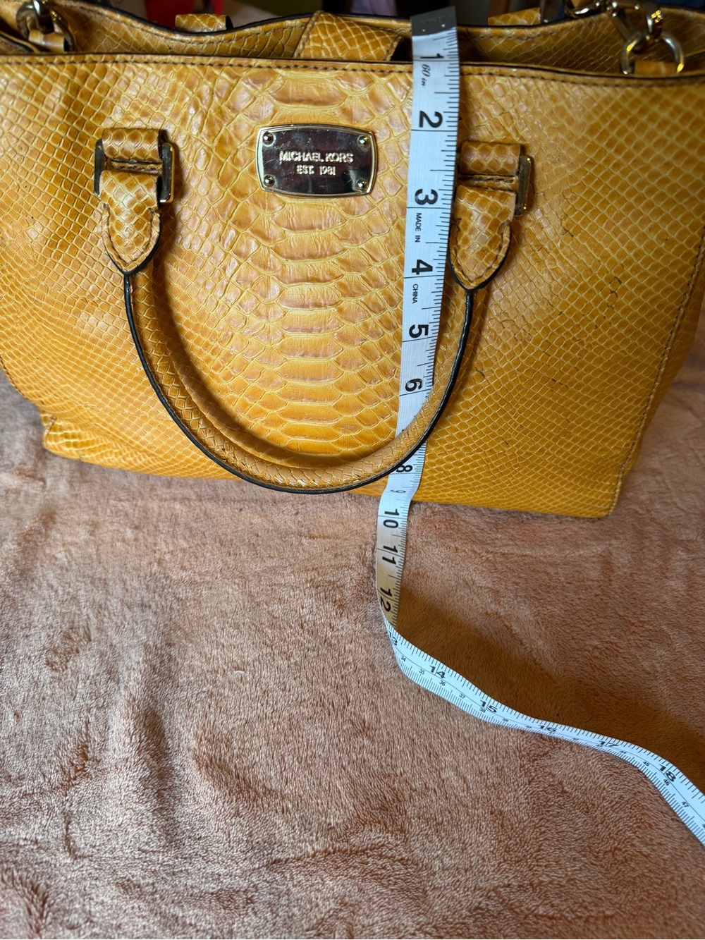 Michael Kors Yellow Faux-Snakeskin Satchel with Top Handles - Picture 5 of 7